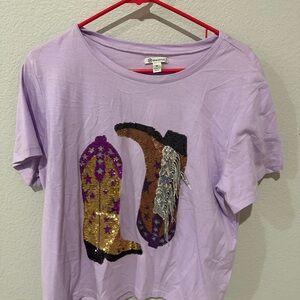 Versona Purple Short Sleeve Tee with Sequin Boot Design